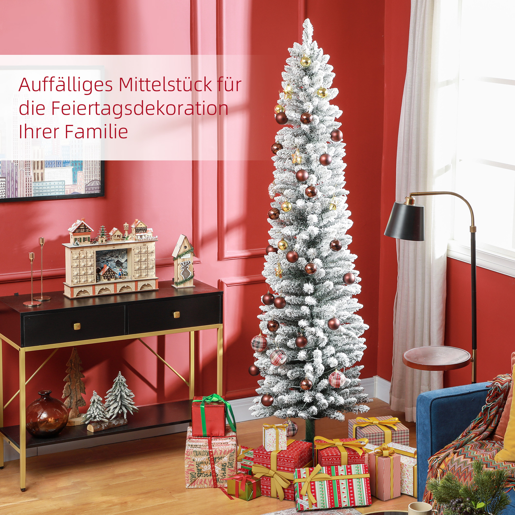 Weihnachtsbaum 210 cm, LED-Lichterkette, Kunstkette, flammhemmend, Metallbasis, Grün