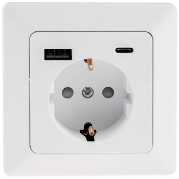 MILOS Schutzkontakt-Steckdose, matt weiß / 230V~/ 16A, Unterputz, USB-A/C PD 3.0