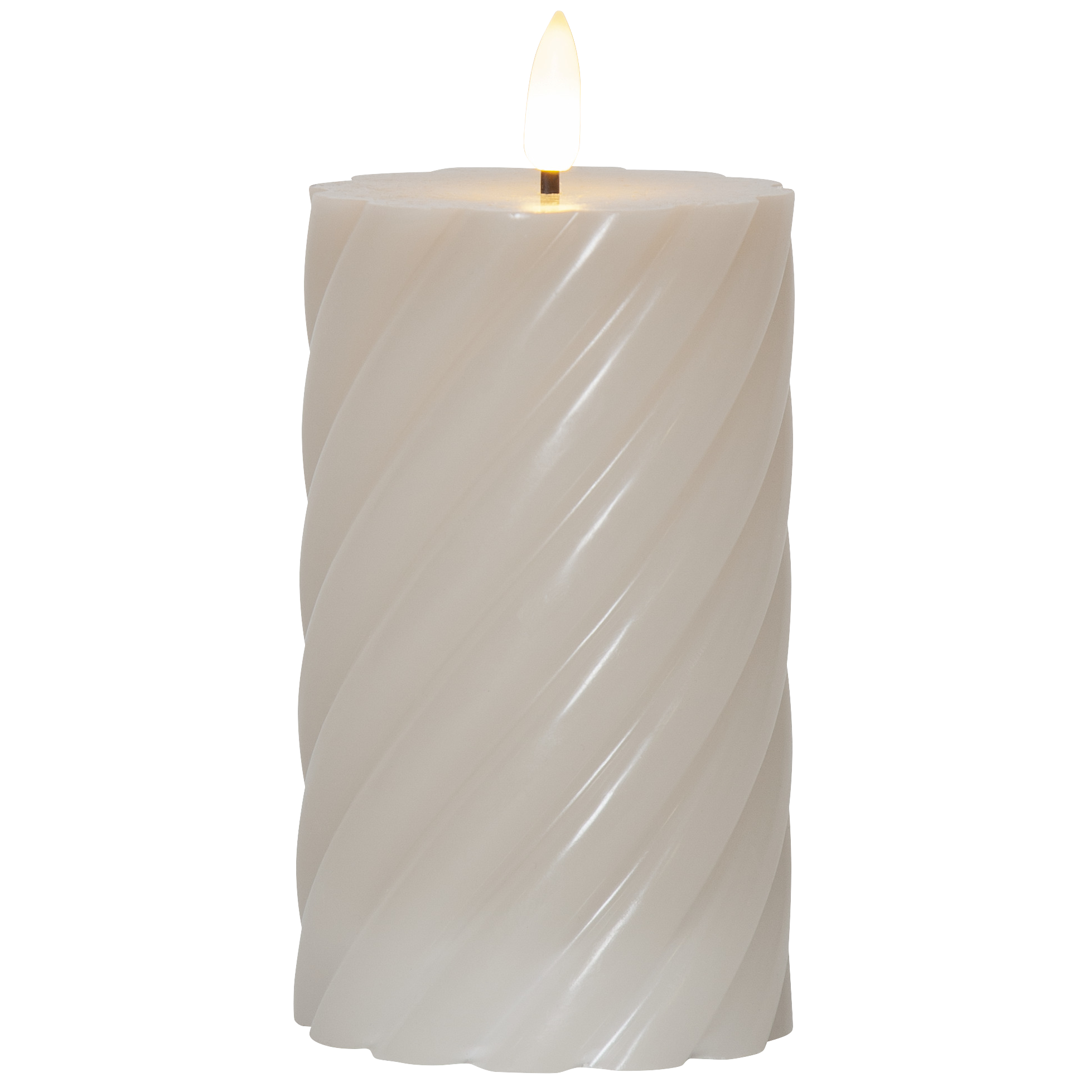 LED Echtwachs-Kerze ''Flamme Swirl'', beige, Spiraloptik, 15x7.5cm, mit Timer