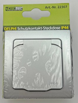 DELPHI Schutzkontakt-Steckdose IP44 - 250V~/ 16A, inkl. Rahmen, UP, silber