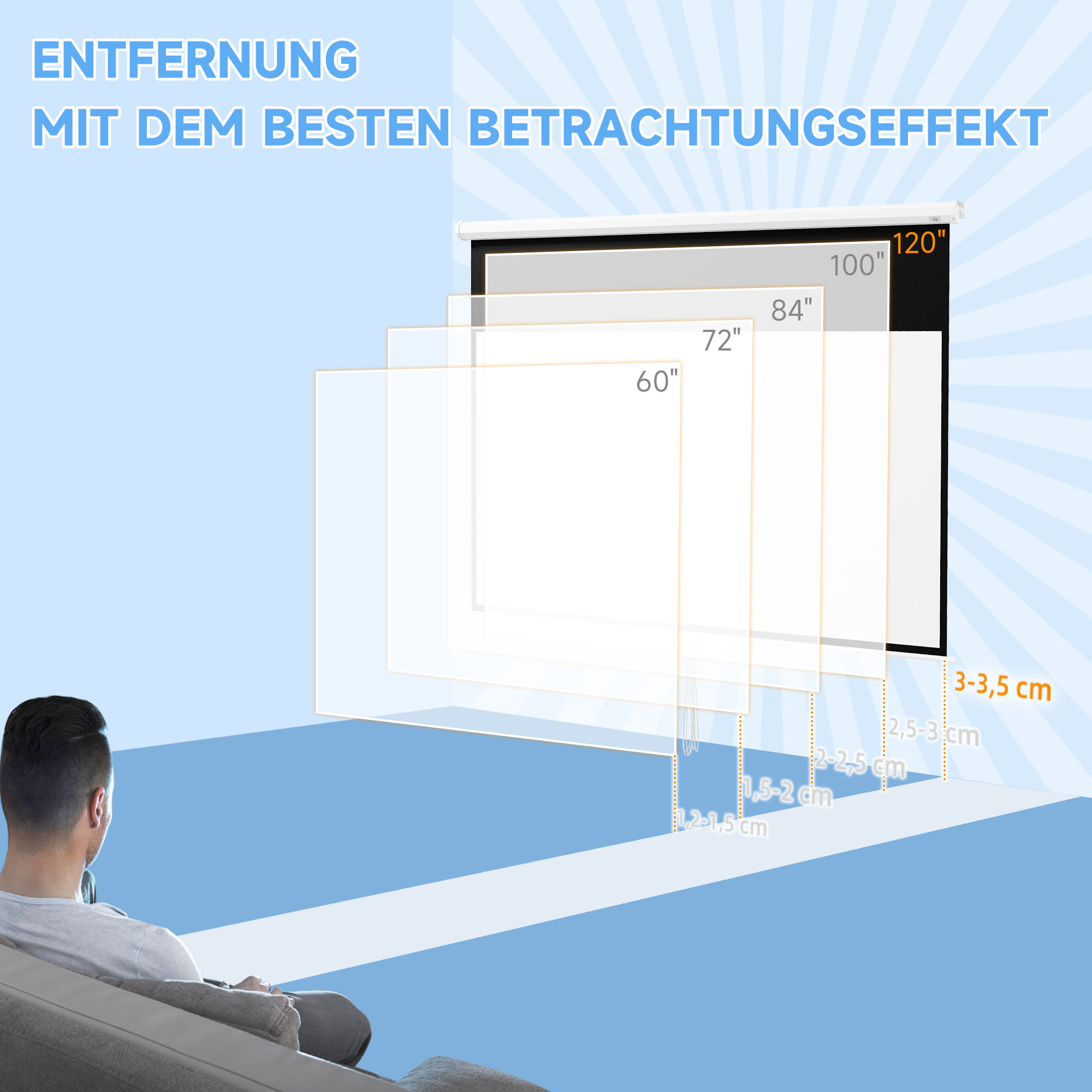 Projektorleinwand, 120 Zoll, 16:9 Format, Wand- oder Deckenmontage, Weiß