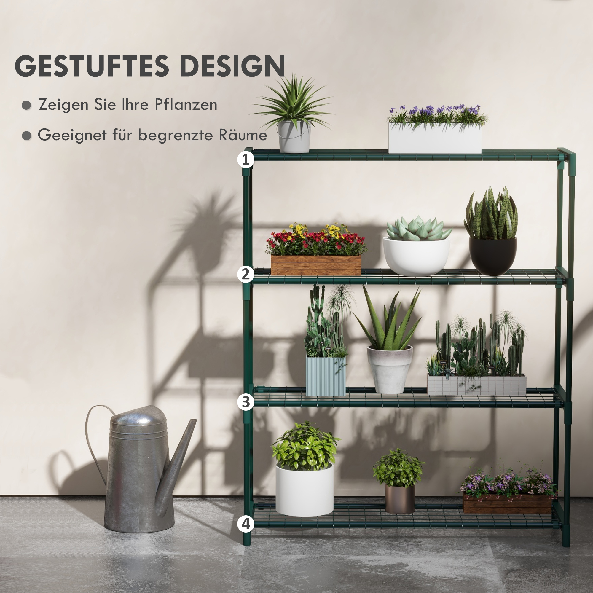 Pflanzenregal Blumentreppe Pflanzentreppe, 4 Regale, 89 cm x 28 cm x 107 cm, Dunkelgrün