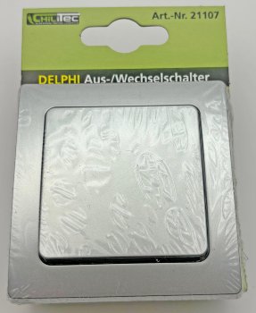 DELPHI Wechsel-Schalter - 250V~/ 10A, inkl. Rahmen, UP, silber