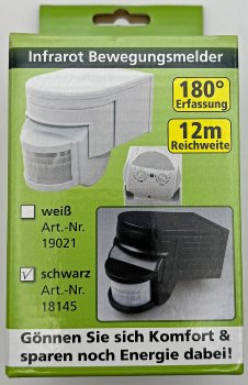 Aufputz Bewegungsmelder "CBM" 180° - IP44, 1-1000W, 3-Draht, schwarz