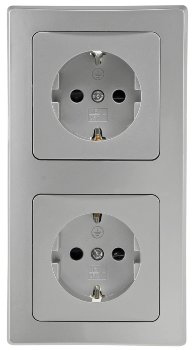 DELPHI Set 2 Steckdosen + 2-fach Rahmen - 250V~/ 16A, Steckanschluss, silber