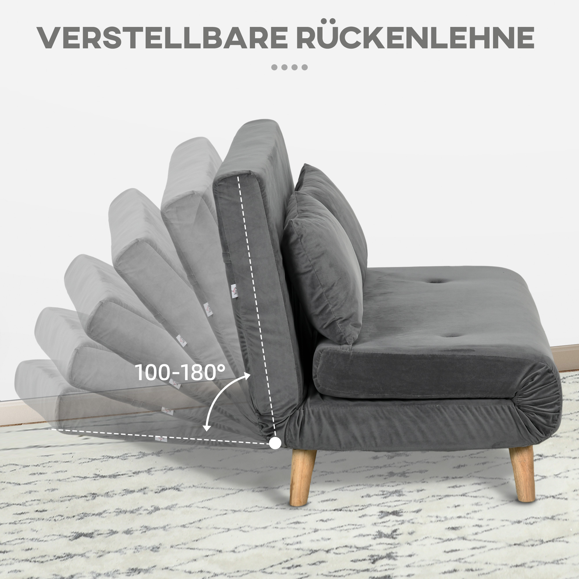 Schlafsofa Relaxsofa Sofa Couch, inkl, 2 Kissen, Samtoptik, 130 x 78 x 79 cm, Grau