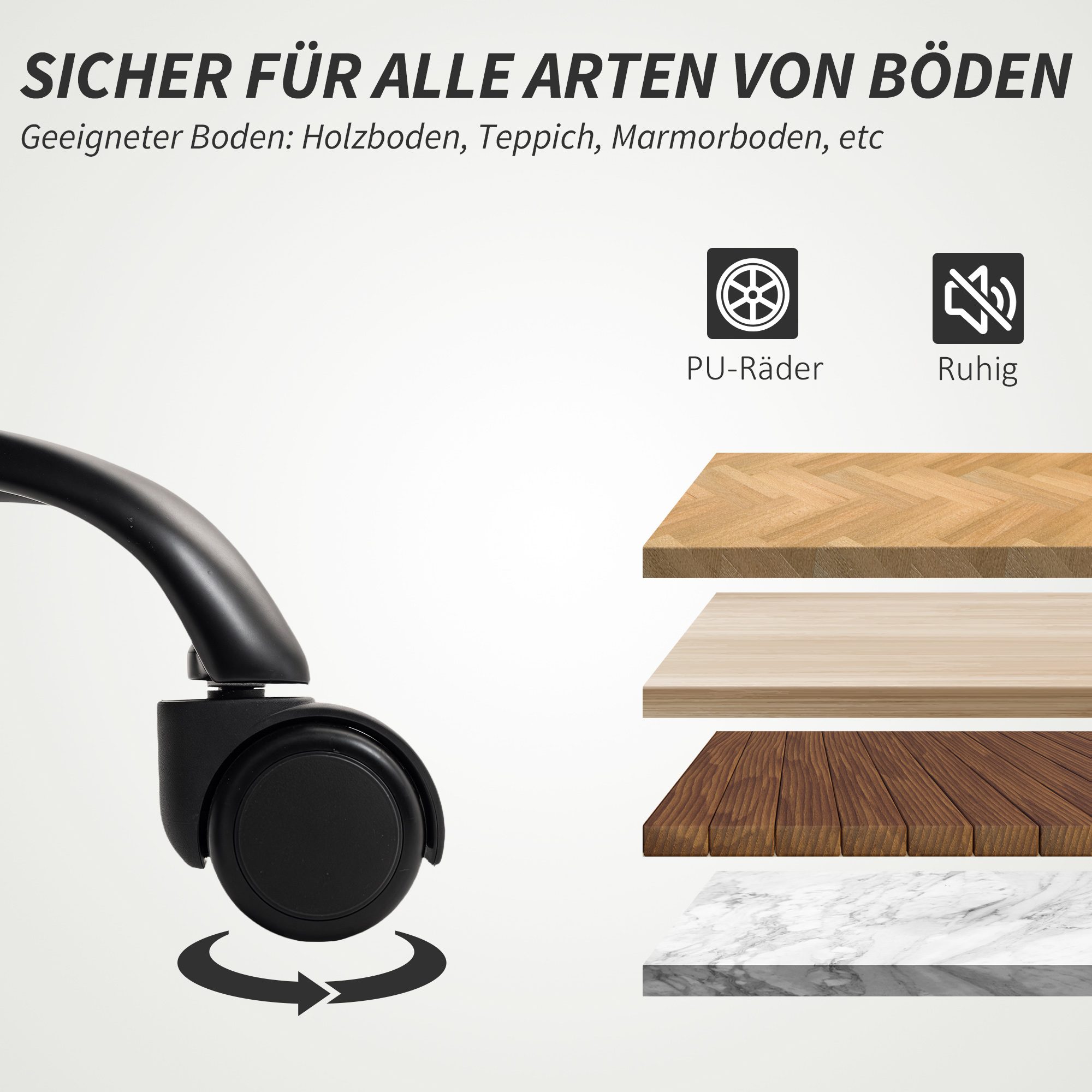 Bürostuhl höhenverstellbarer Schreibtischstuhl mit Lendenwirbelstütze, Armlehne, Fußstütze, aus Kunstleder, Hellgrau