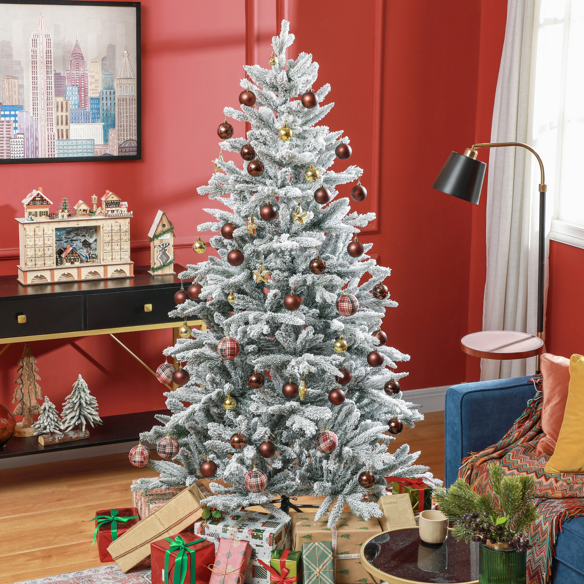 Weihnachtsbaum 180 cm, schneebedeckt, flammhemmend, Metallfuß, formbare Äste, Grün