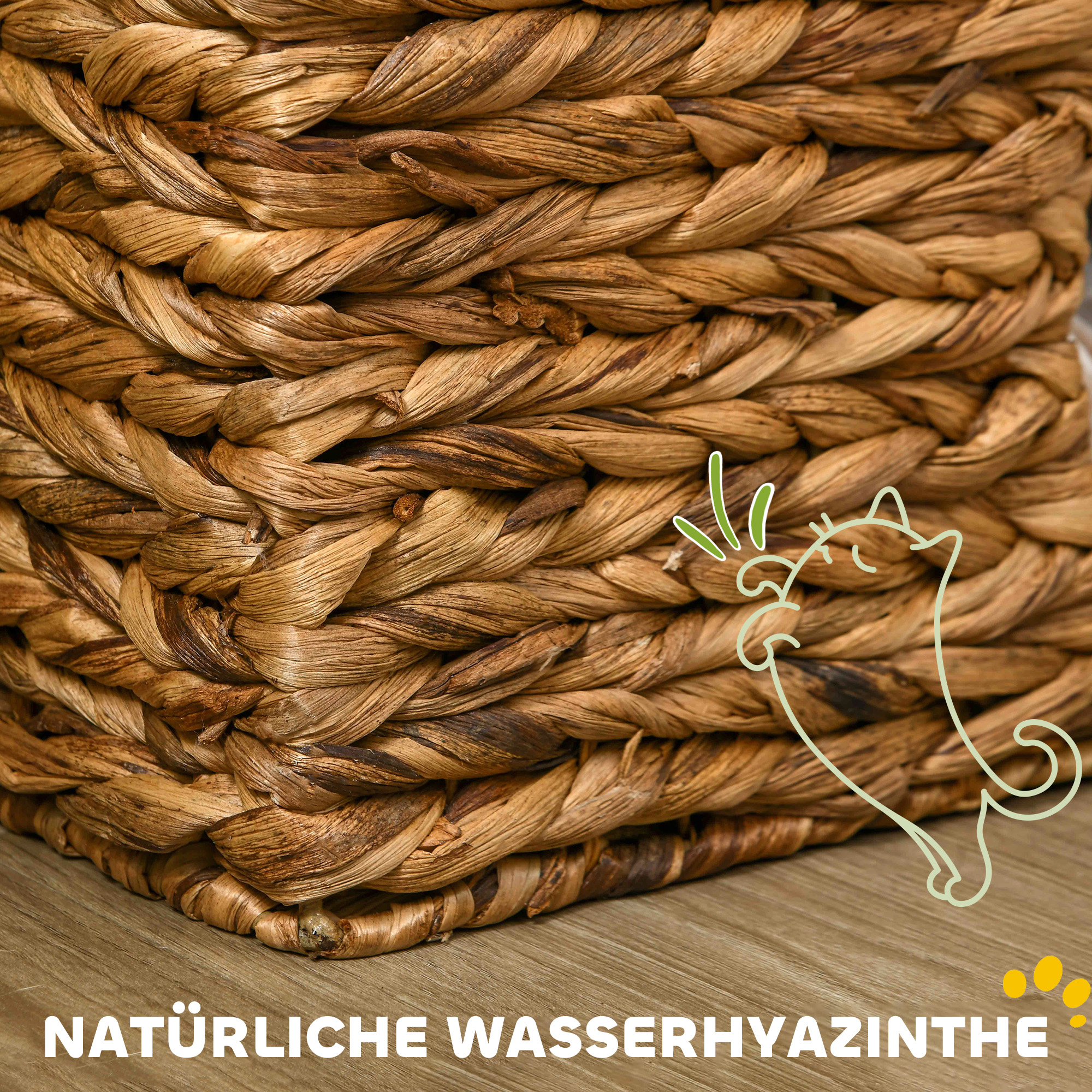 Katzenbaum mit Kratzturm, 3 Etagen, gepolsterte Kissen, Türöffnungen, Wasserhyazinthe, Hellbraun