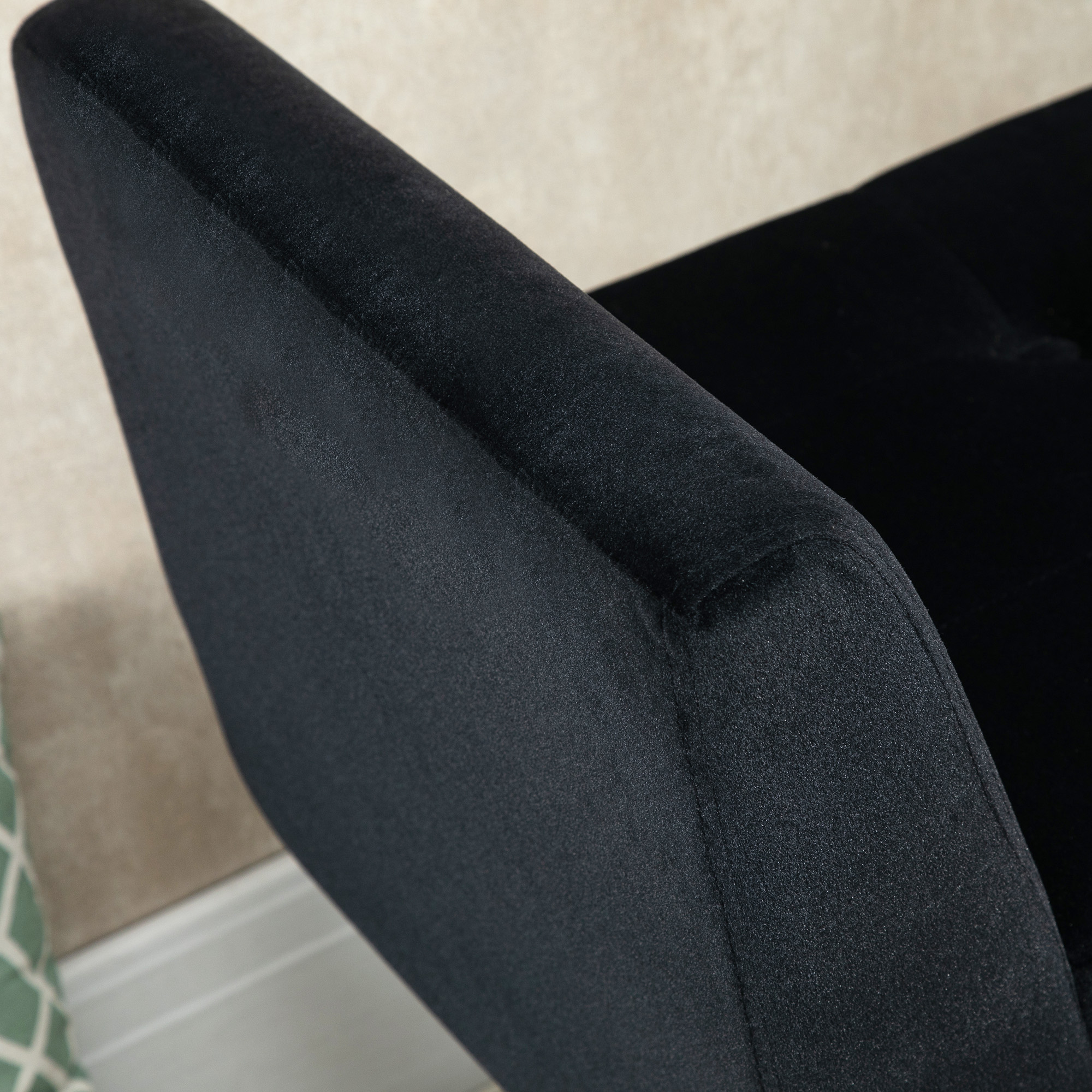 Sitzbank mit Stauraum Armlehnen Polsterbank mit Samtoptik, Sitztruhe mit Holzbeine, Truhenbank für Wohnzimmer Schlafzimmer Flur 107 x 42 x 65 cm, Schwarz