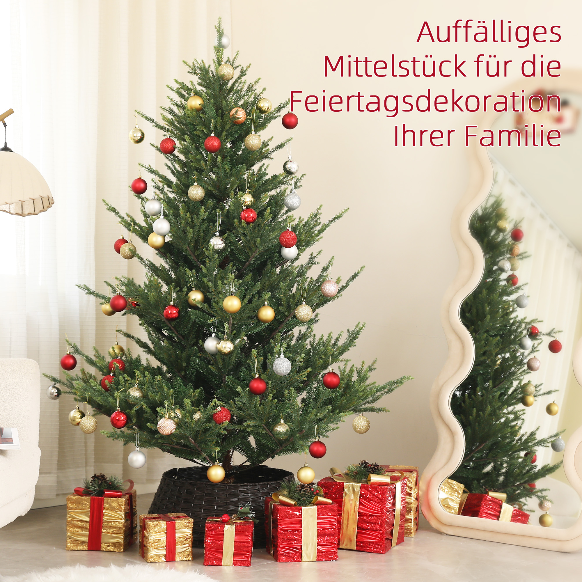 Künstliche norwegische Fichte, Weihnachtsbaum mit 1046 Spitzen, Metallsockel, Grün