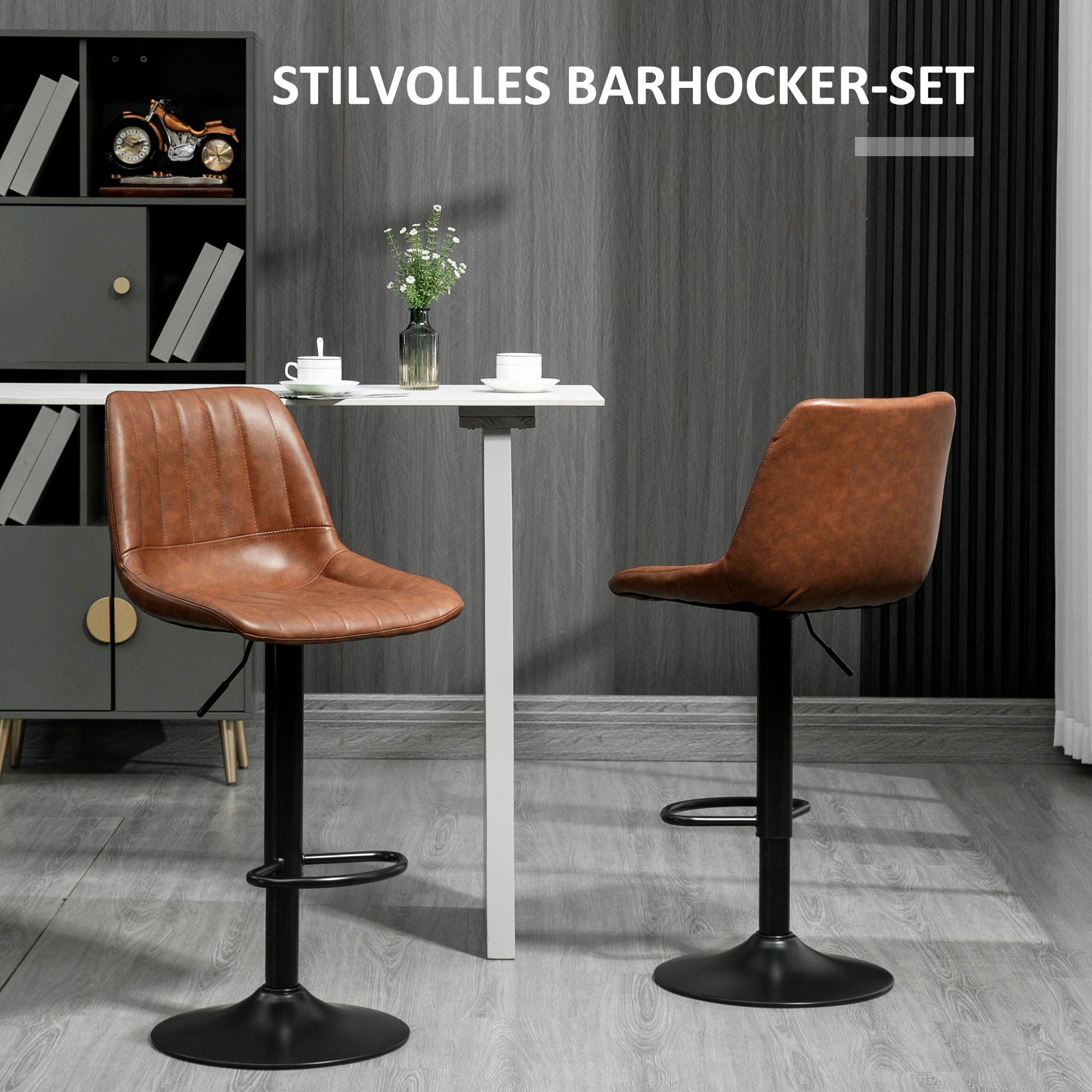 Barhocker 2er-Set im Retrodesign, mit Fußstütze, höhenverstellbar, 43 cm x49,5 cm x 111 cm