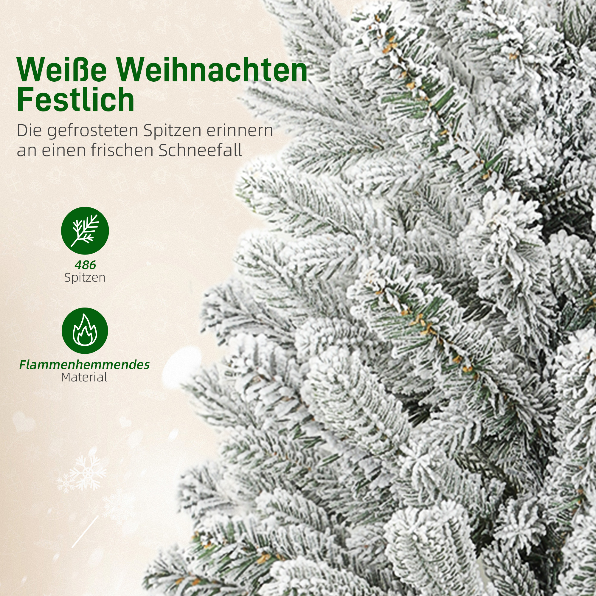 Mini Künstlicher Weihnachtsbaum 90 cm künstlich Tannenbaum mit Schnee, 486 Spitzen Zementbasis Leinenbezug