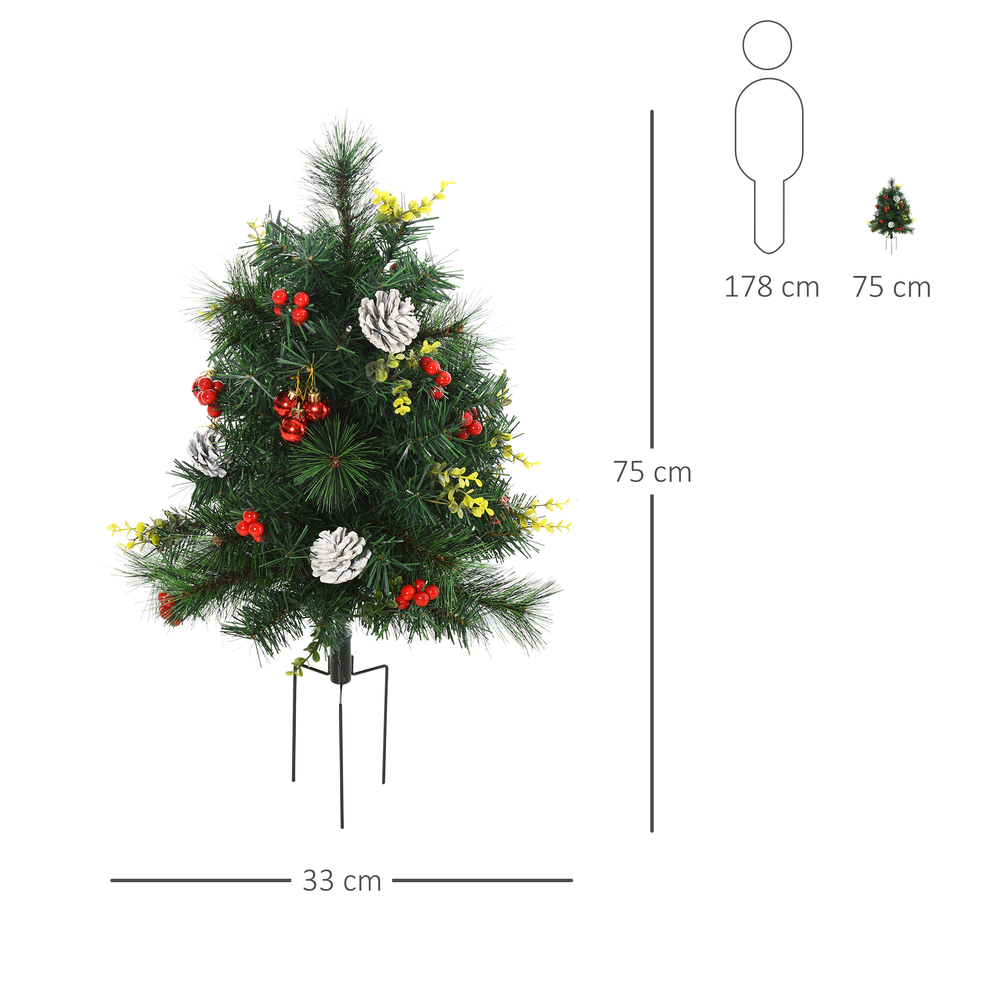 2-er Set Weihnachtsbäume, Künstlicher Mini-Christbaum mit LED-Lichtern, Kunststoff, Metall, Ø33 x 75 cm, Grün