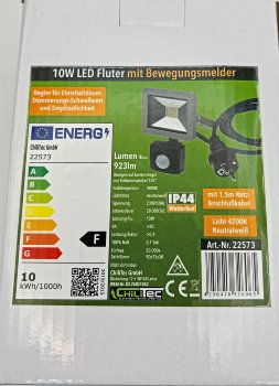 LED-Fluter SlimLine "CTF-SLT10 PIR" - 10W, IP44, 923lm, 4000K, Bewegungsmelder