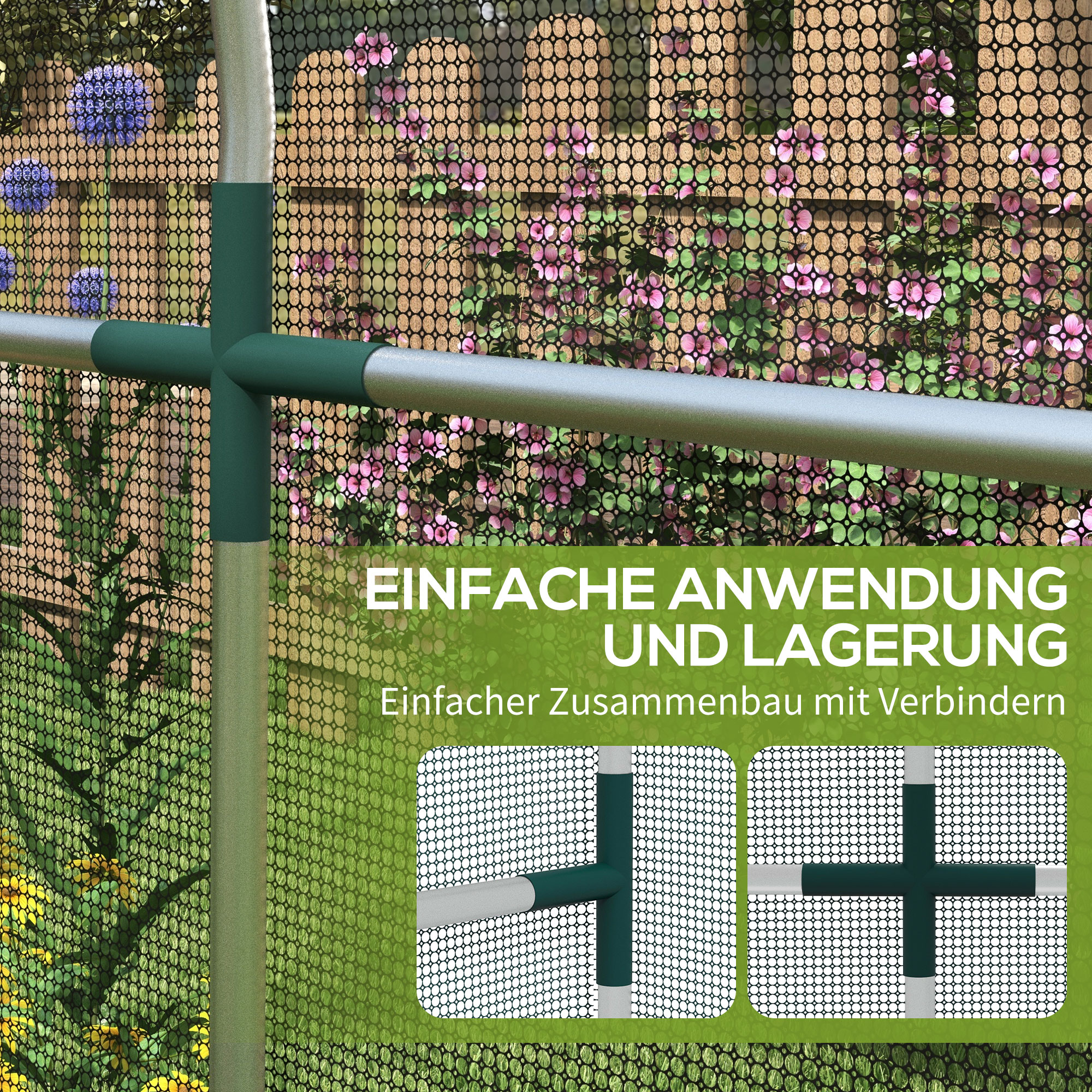 Vogelschutznetz, Pflanzenschutz, robust, Tür mit Reißverschluss, 120x360x188 cm, Schwarz/Silber