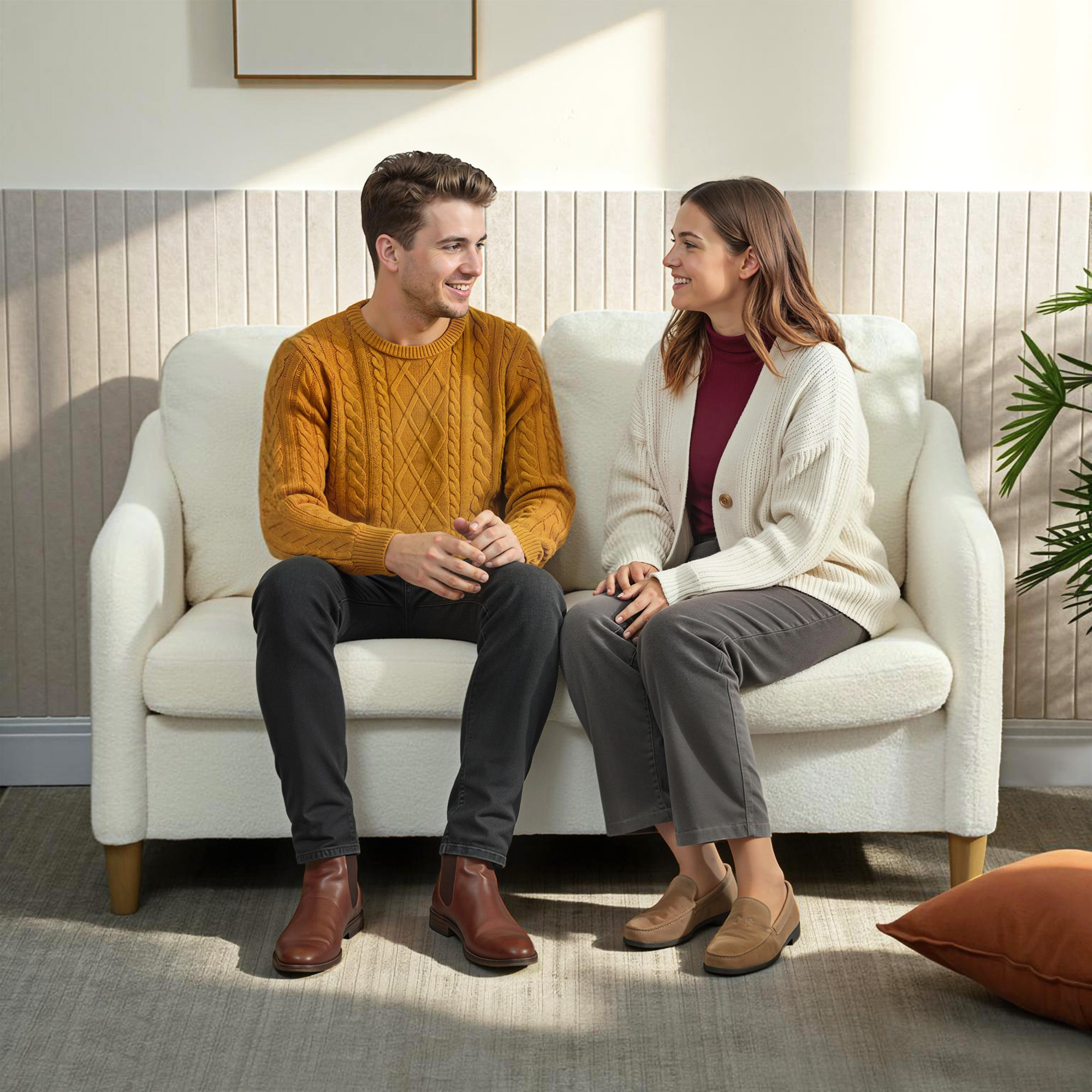 Sofa 2 Sitzer kleine Couch mit Sherpa-Fleece-Optik 137 cm für Wohnzimmer Cremeweiß