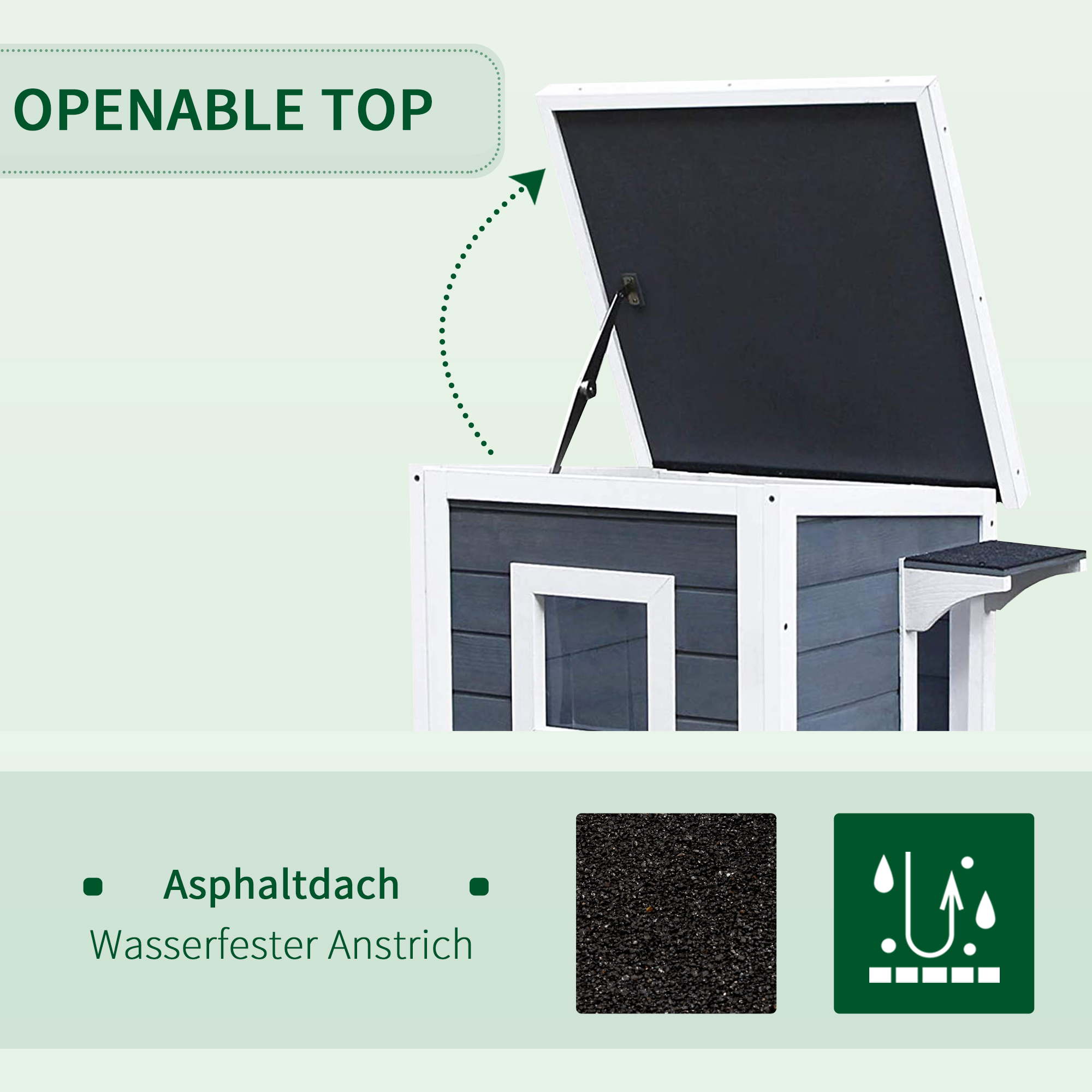 Katzenhaus aus Holz 2 Etagen Winterfest wasserdicht Katzenhütte mit Asphaltdach Treppen Fenster Katzenhöhle Outdoor Schutzhütte für Draußen Garten Balkon 51 x 51 x 81,3 cm Grau