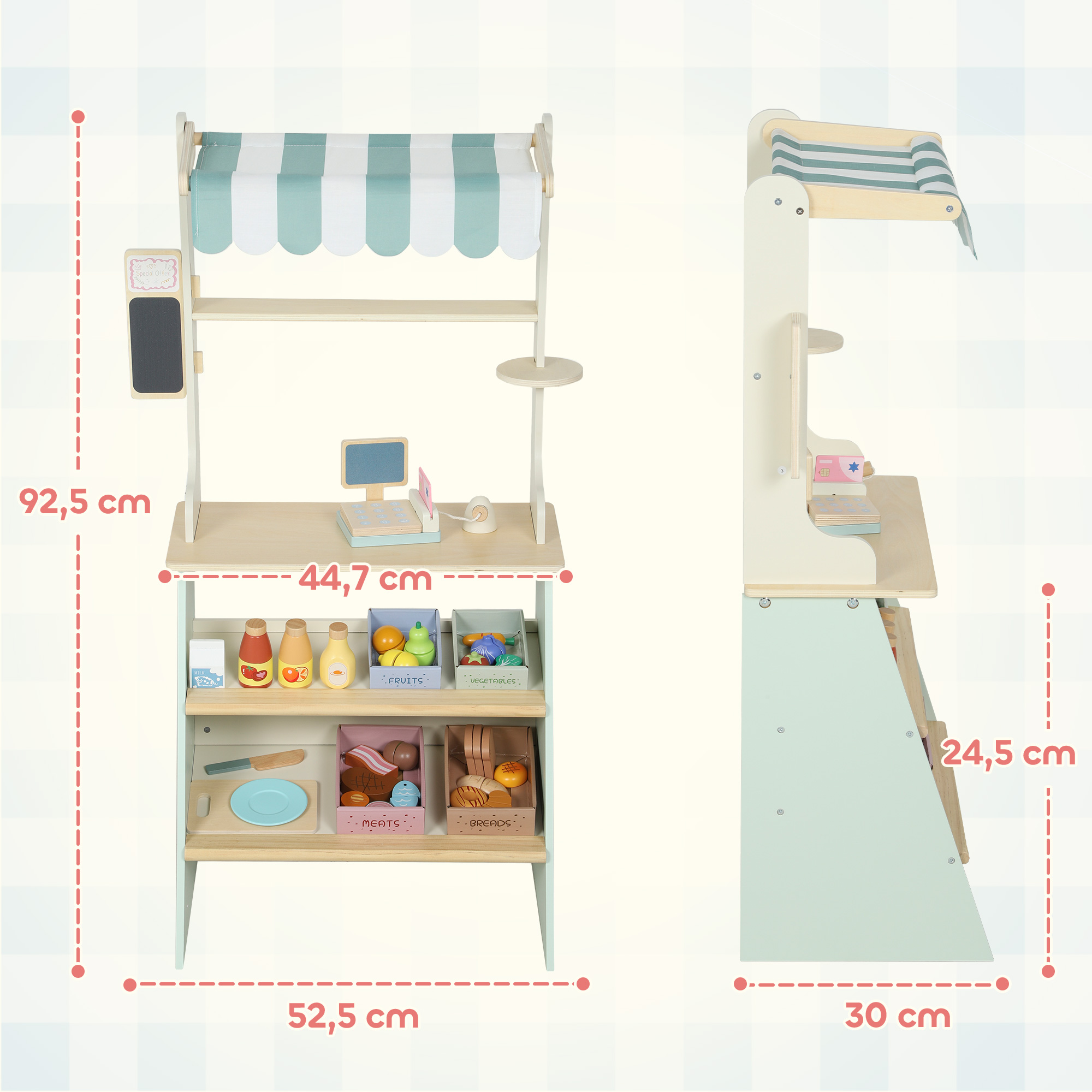 Kaufladen für Kinder Kaufladen Supermarkt mit Kasse Scanner Tafel 34 Spielzubehör Grün