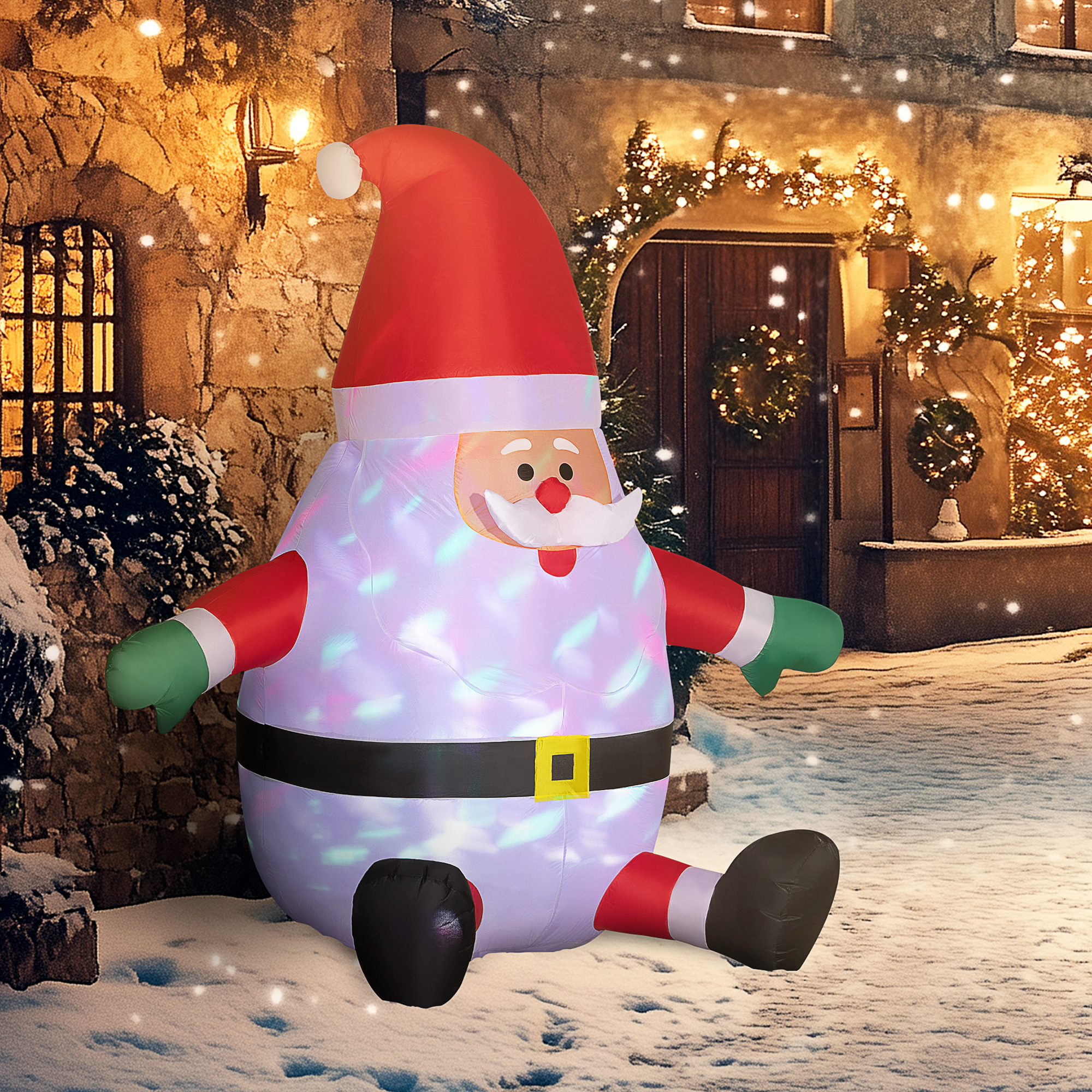Aufblasbarer Weihnachtsmann mit rotierender Lichtkugel, Festtags-Dekoration für den Garten