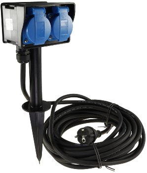 Gartensteckdose mit Erdspieß, 2-fach - IP44, 10m Kabel