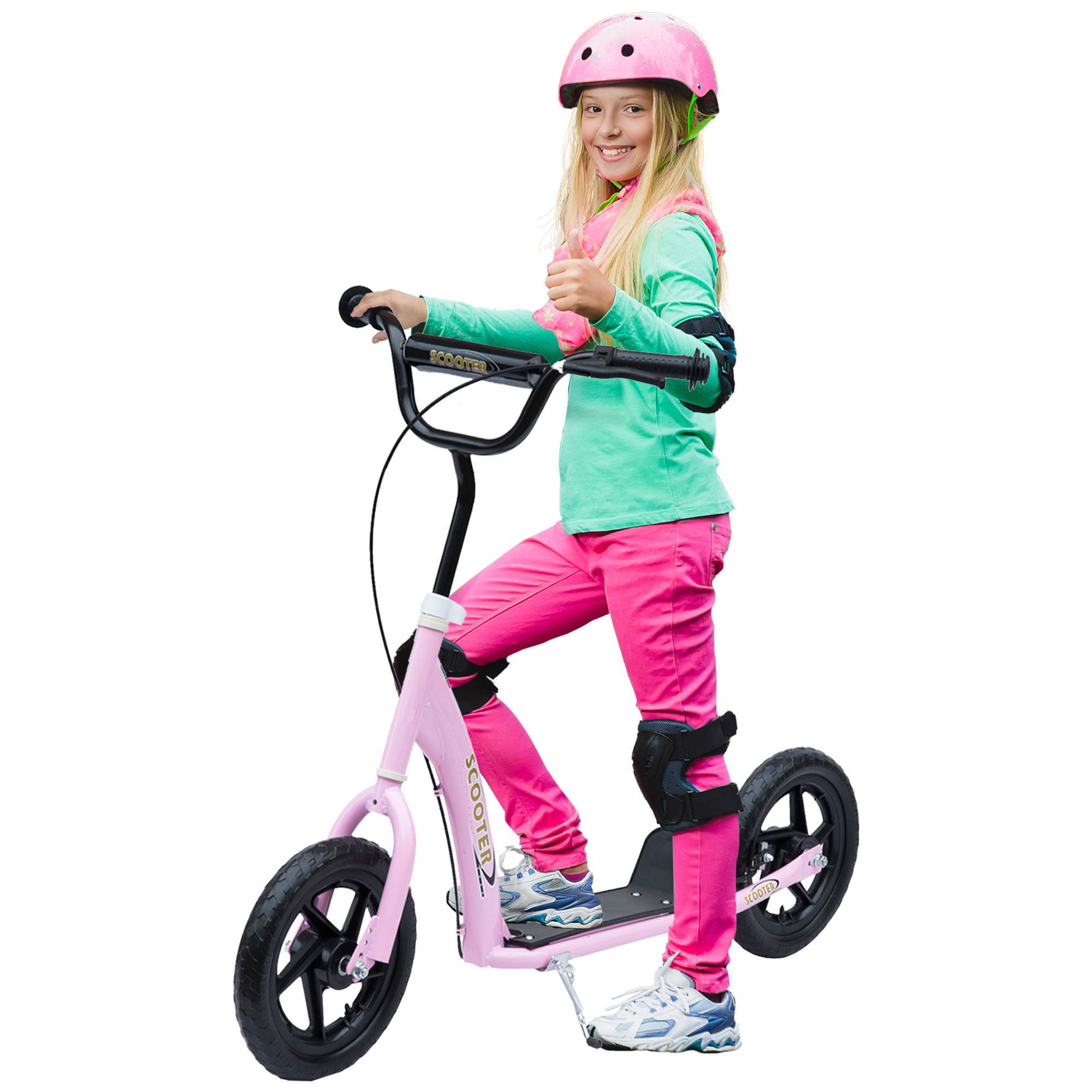 Tretroller, Scooter für Kinder, mit Handbremse, Ständer, 12 Zoll Räder, ab 5 Jahren, Stahl, Rosa 120 x 52 x 88 cm Tretroller, Scooter für Kinder, mit Handbremse, Ständer, 12 Zoll Räder, ab 5 Jahren, Stahl, Rosa 120 x 52 x 88 cm