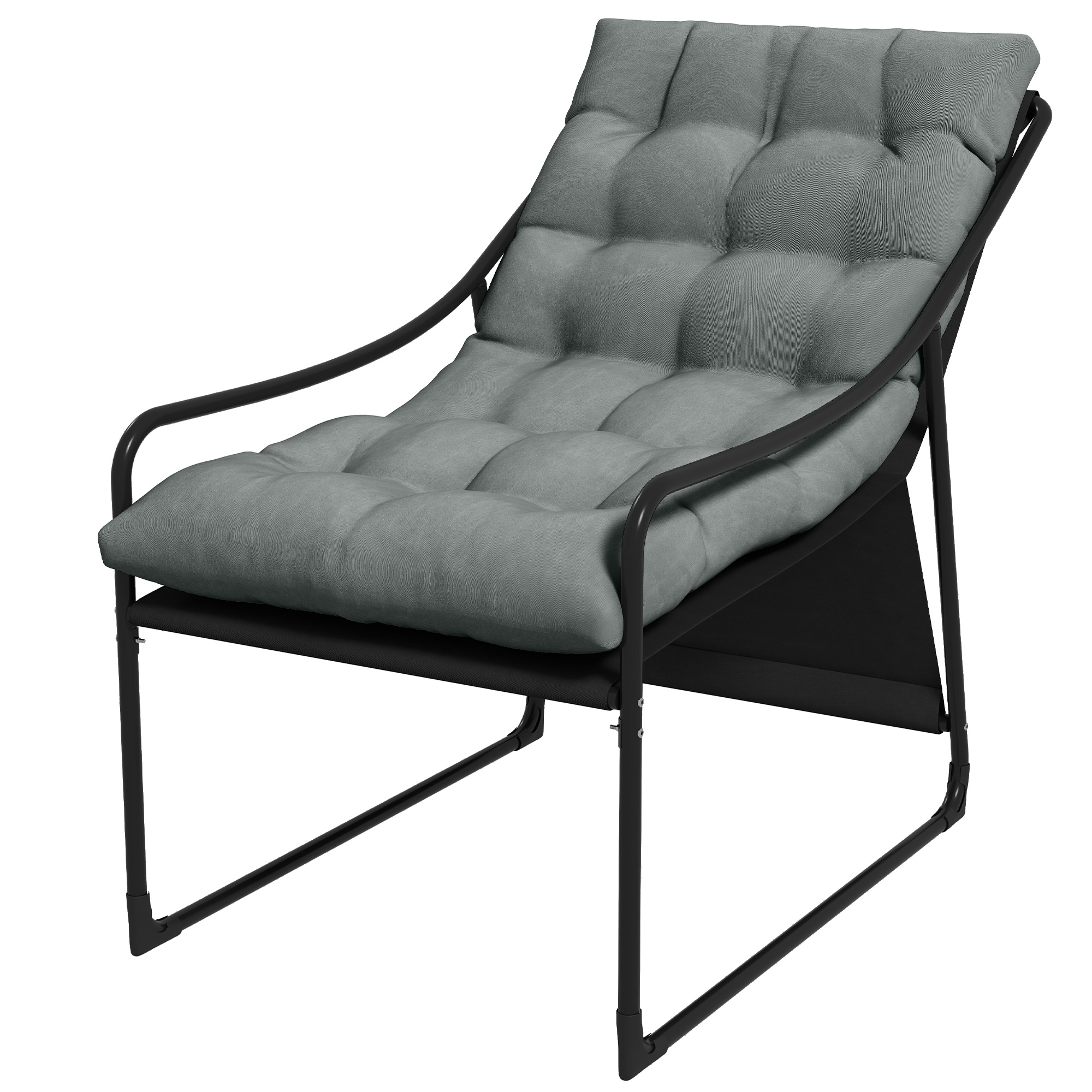 Outdoor Lounge, dicke Polsterung, rostfreier Stahlrahmen, 62B x 110T x 88H cm, Grau/Schwarz