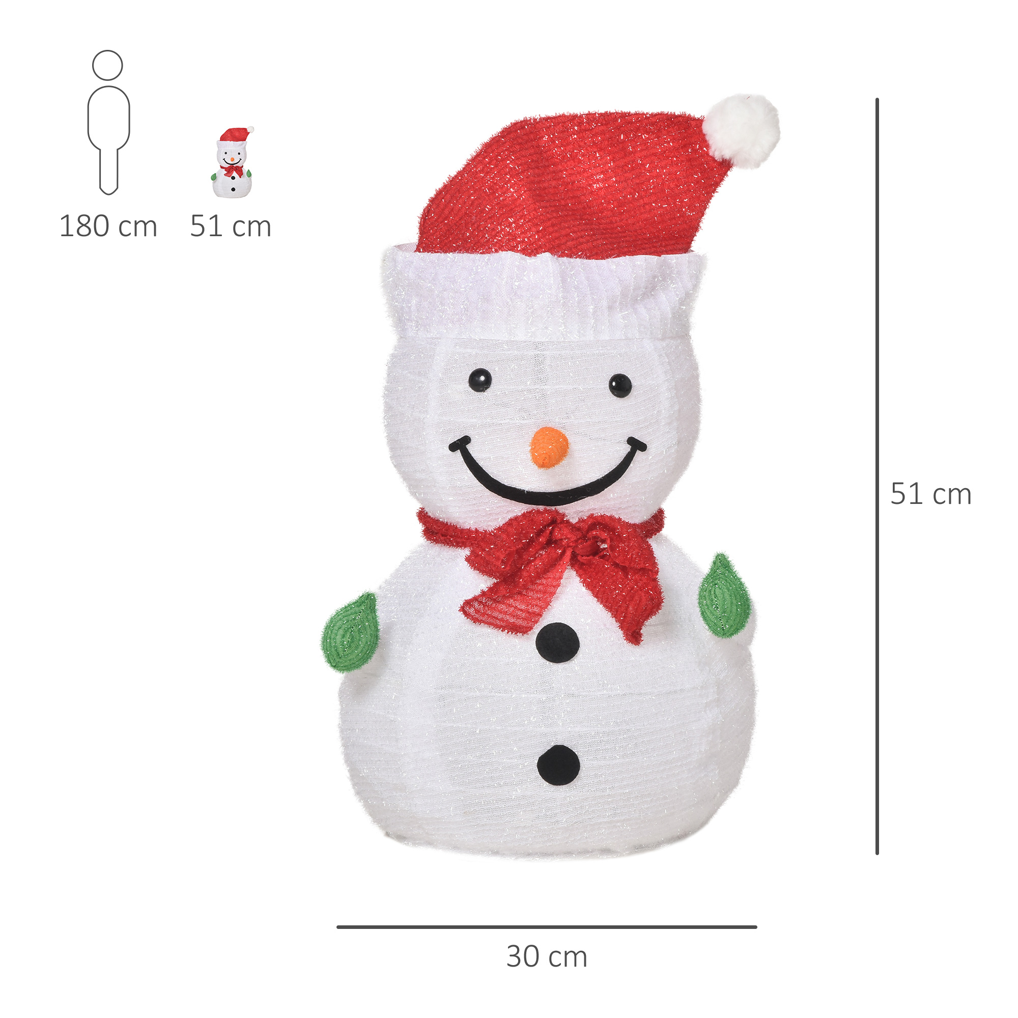 Weihnachtsdekoration Schneemann Outdoor,Weihnachtsdeko Weihnachtslicht, inkl, LEDS, 30 cm x 30 cm x 51 cm, Rot+Weiß
