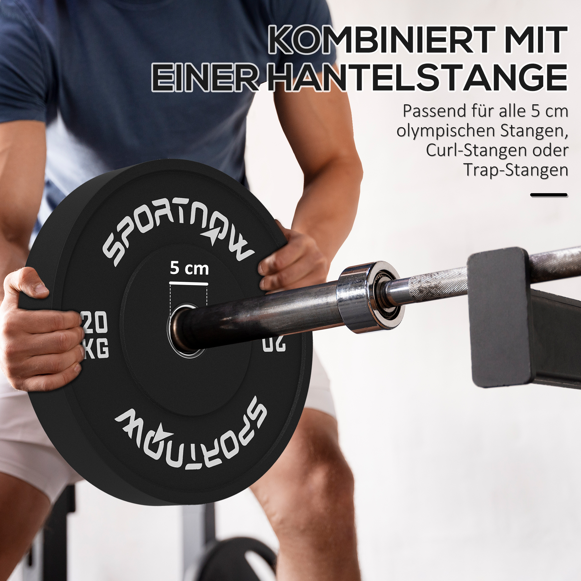 Hantelscheiben-Set, 2 x 20 kg, olympischer Standard, Gummi, geräuscharm, Schwarz