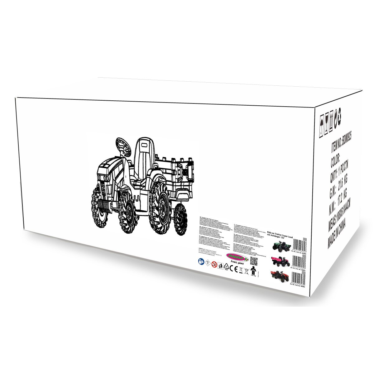 Ride-on Traktor Super Load mit Anhänger pink 12V