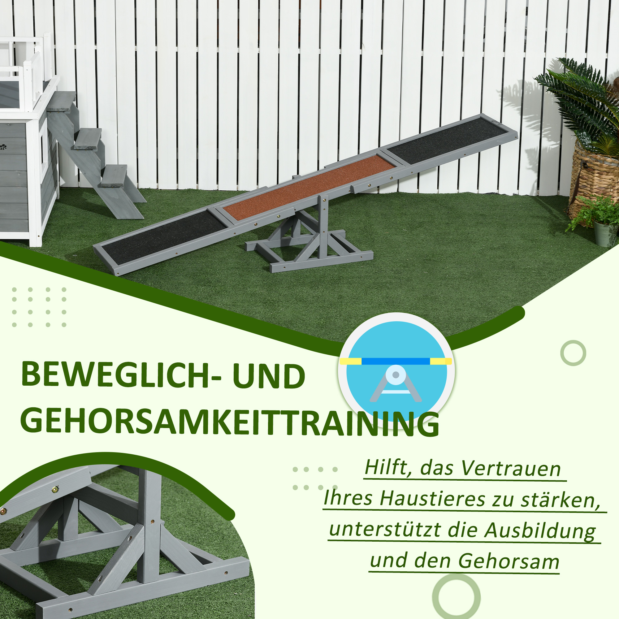 Hundewippe Aqulity-Wippe Hundesportwippe, 180 x 30 x 30 cm, Grau + Braun