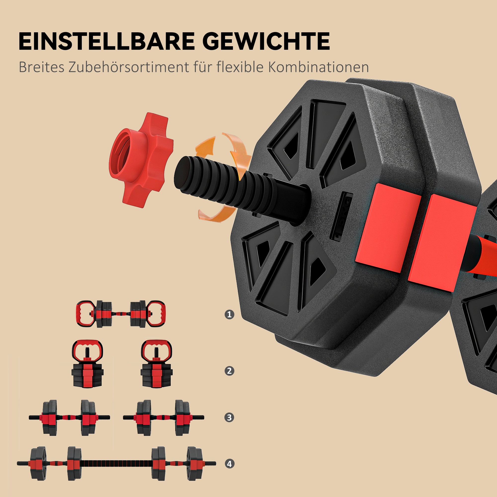 4-in-1 Hantelset Kurzhantel Set Kurzhanteln Langhanteln verstellbar 15 KG für Krafttraining Zuhause