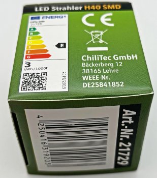 LED Strahler GU10 "H40 SMD" - 120°, 3000k, 330lm, 230V/3W, warmweiß