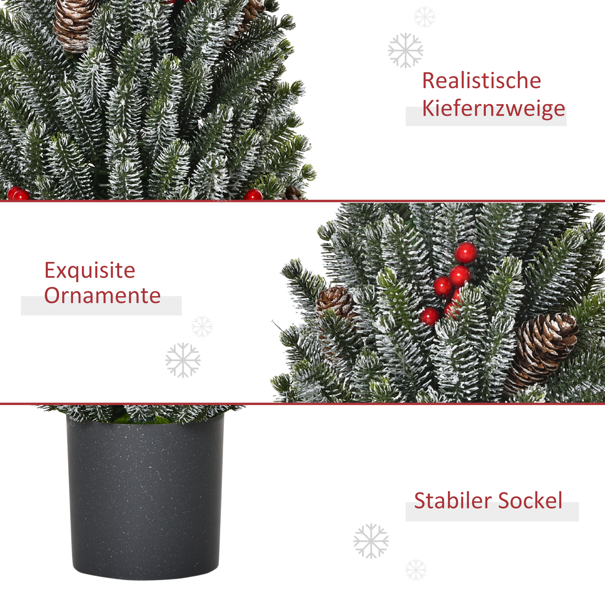 Mini Weihnachtsbaum mit Tannenzapfen, roten Beeren und Übertop 50 cm hoch, Mehrfarbig
