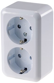 FASKO Doppel-Steckdose, AP, Weiß - 250V~/ 16A, Aufputz, Schraubanschluss