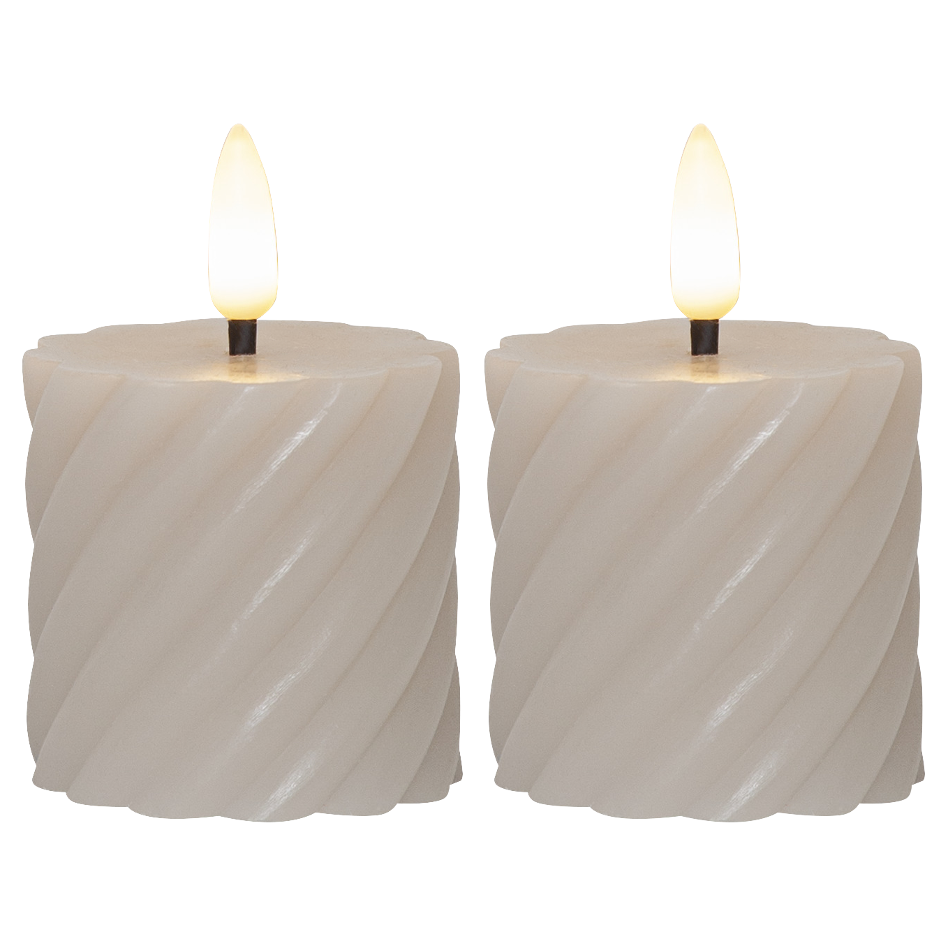 LED Echtwachs-Kerze ''Flamme Swirl Votive'', 2er-Set, beige, Spiraloptik, 5x7.5cm