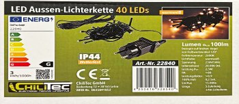 LED Aussen-Lichterkette "CT-ALK040" 4m - warmweiß, Kabel schwarz, IP44, 40 LEDs