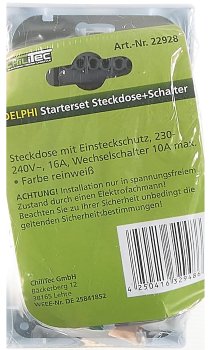 DELPHI Set Steckdosen + Schalter +Rahmen - 250V~/ 16A, Steckanschluss, weiß