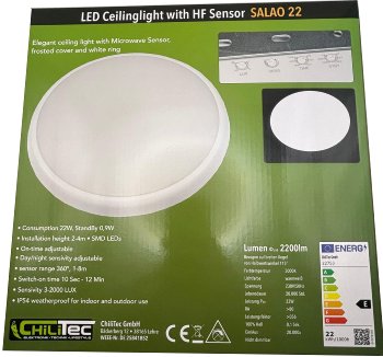 LED Deckenleuchte "SALAO 22 WW" - IP54, 22W, 2200lm, 3000K, HF-Bewegungsm.