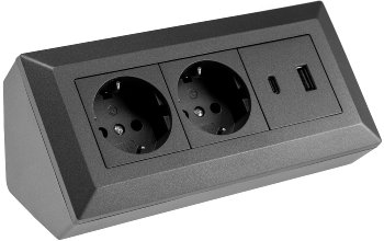 2-fach Steckdosenblock, USB-A+C, anthraz - 250V~/ 16A, Aufbaumontage, USB 3,1A, PD