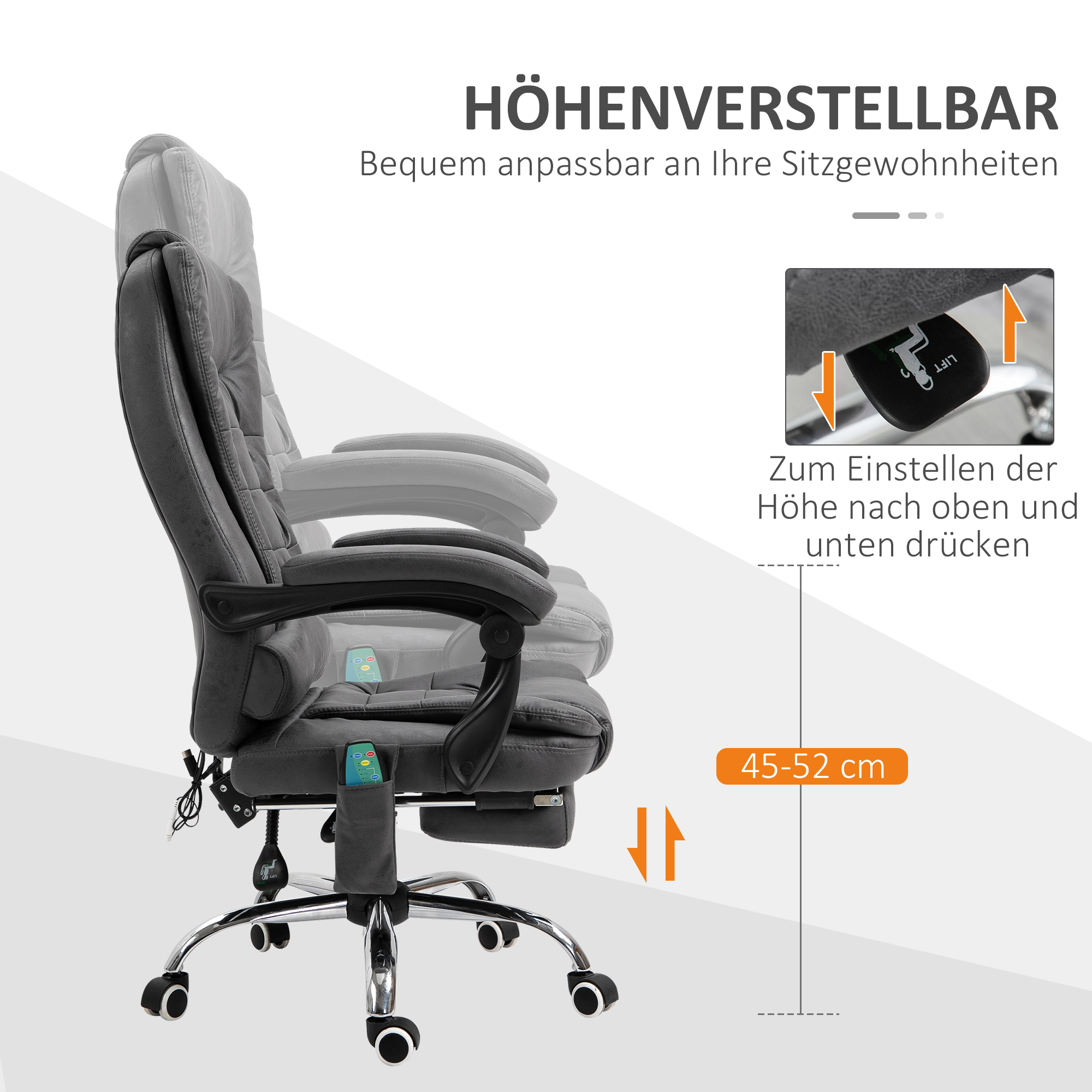 Bürostuhl mit Massagefunktion, ergonomisch, 65x160x104cm, Grau