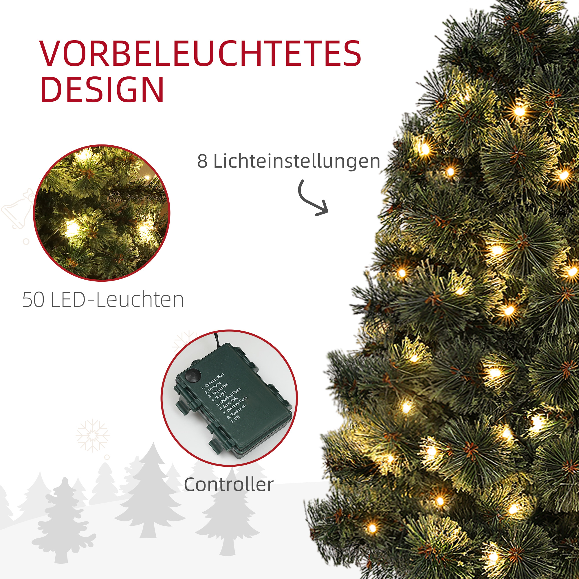 Weihnachtsbaum, naturgetreue Erscheinung, integrierte LEDs, dimmbar, 8 Modi, 45 x 90 cm, Grün