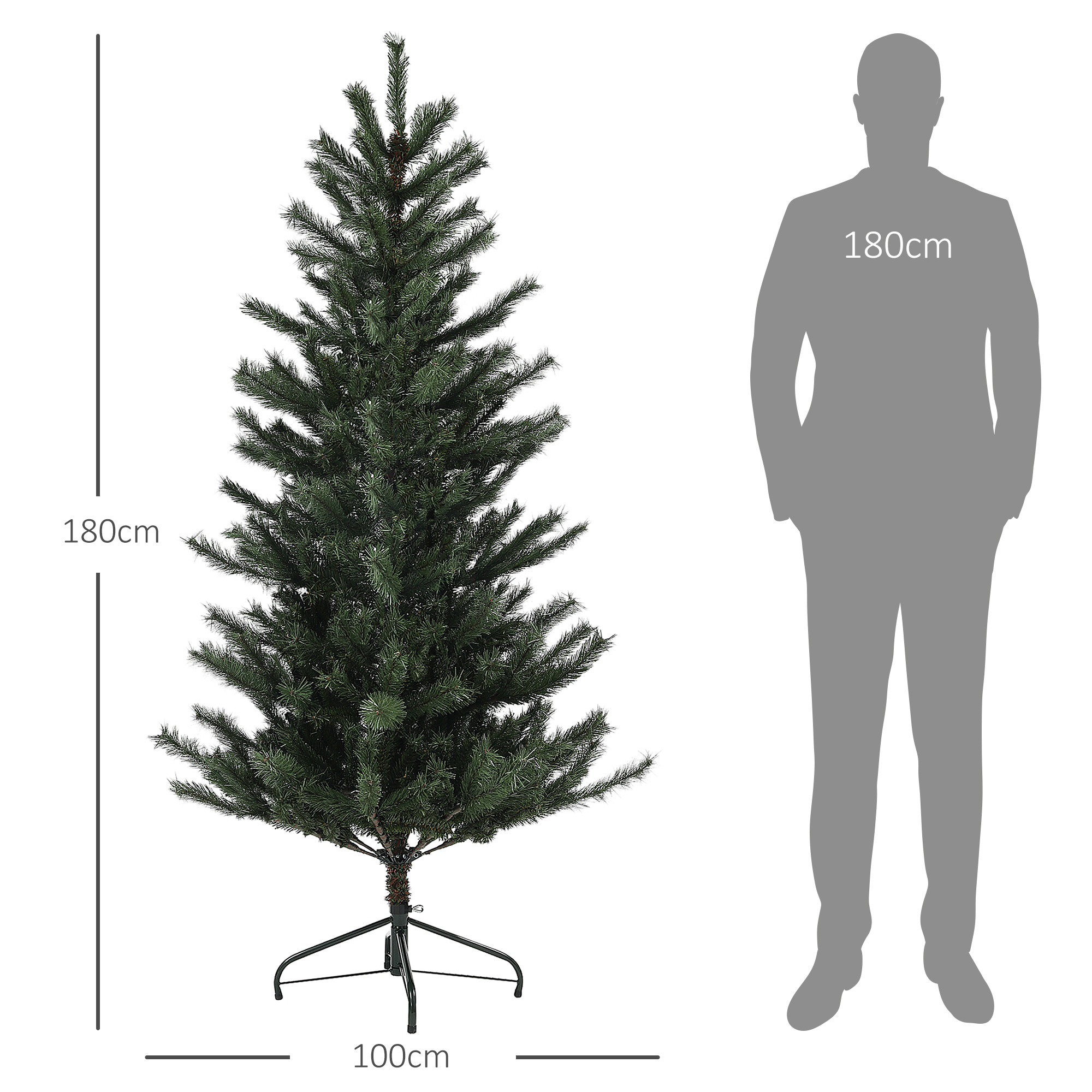Weihnachtsbaum 180 cm, flammenhemmend, Metallfuß, 467 Spitzen, grün
