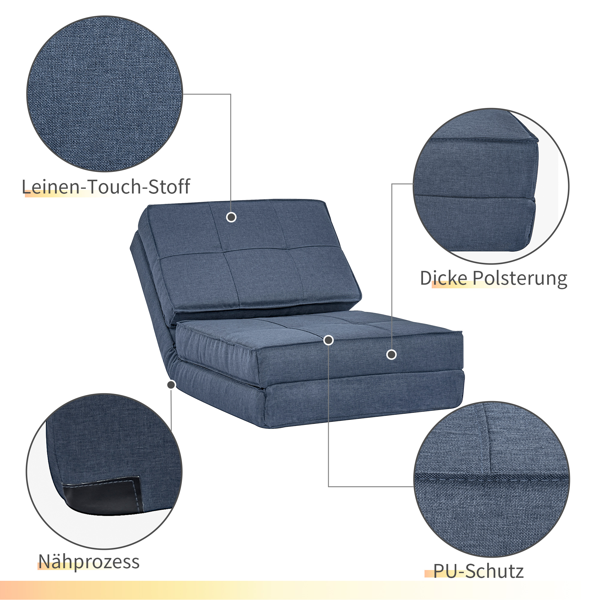 Bodensofa klappbar Schlafsessel Bodenstuhl 5-stuhfig verstellbar Klappsessel Schlafsofa Sofabett Einzelsofa Blau 61 x 73 x 58 cm