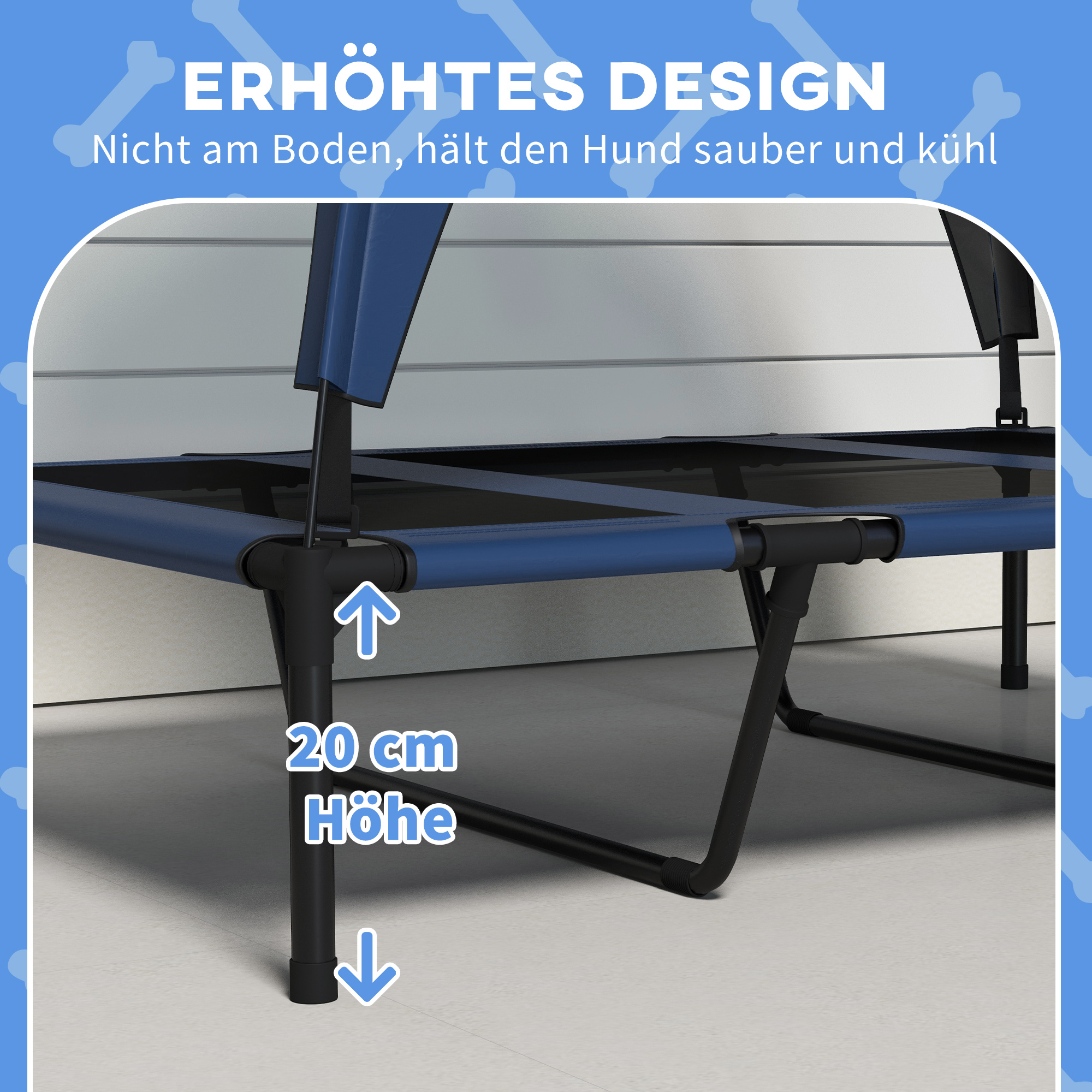 Hundebett Outdoor-Hundebett, wetterbeständig, erhöhtes Gestell, 106 x 76 x 94 cm, Dunkelblau