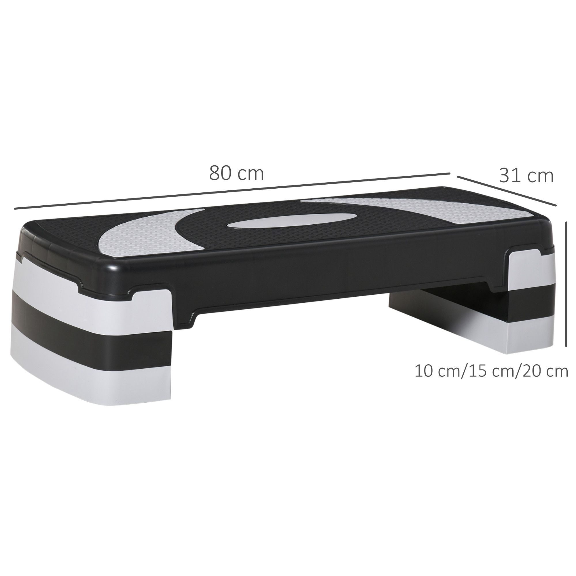 Aerobic-Stepper 3-stufig höhenverstellbar 80 x 31 x 20 cm Schwarz+Grau