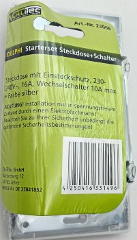 DELPHI Set Steckdose + Schalter + Rahmen - 250V~/ 16A, Steckanschluss, silber