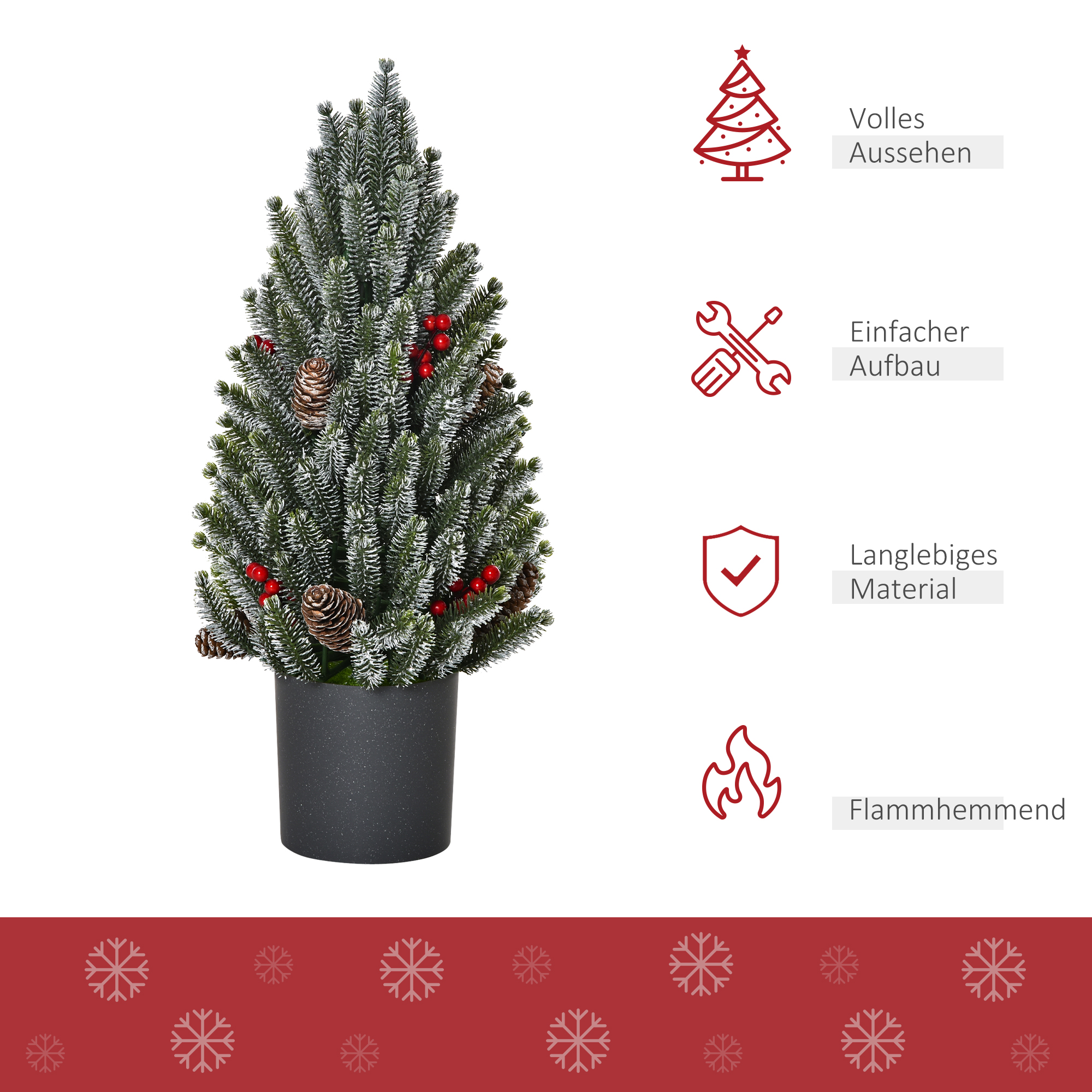 Mini Weihnachtsbaum mit Tannenzapfen, roten Beeren und Übertop 50 cm hoch, Mehrfarbig
