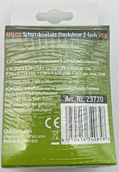 MILOS Schutzkontakt-Steckdose 2-fach - 250V~/ 16A, 1x UP, USB A+C/PD, anthrazit