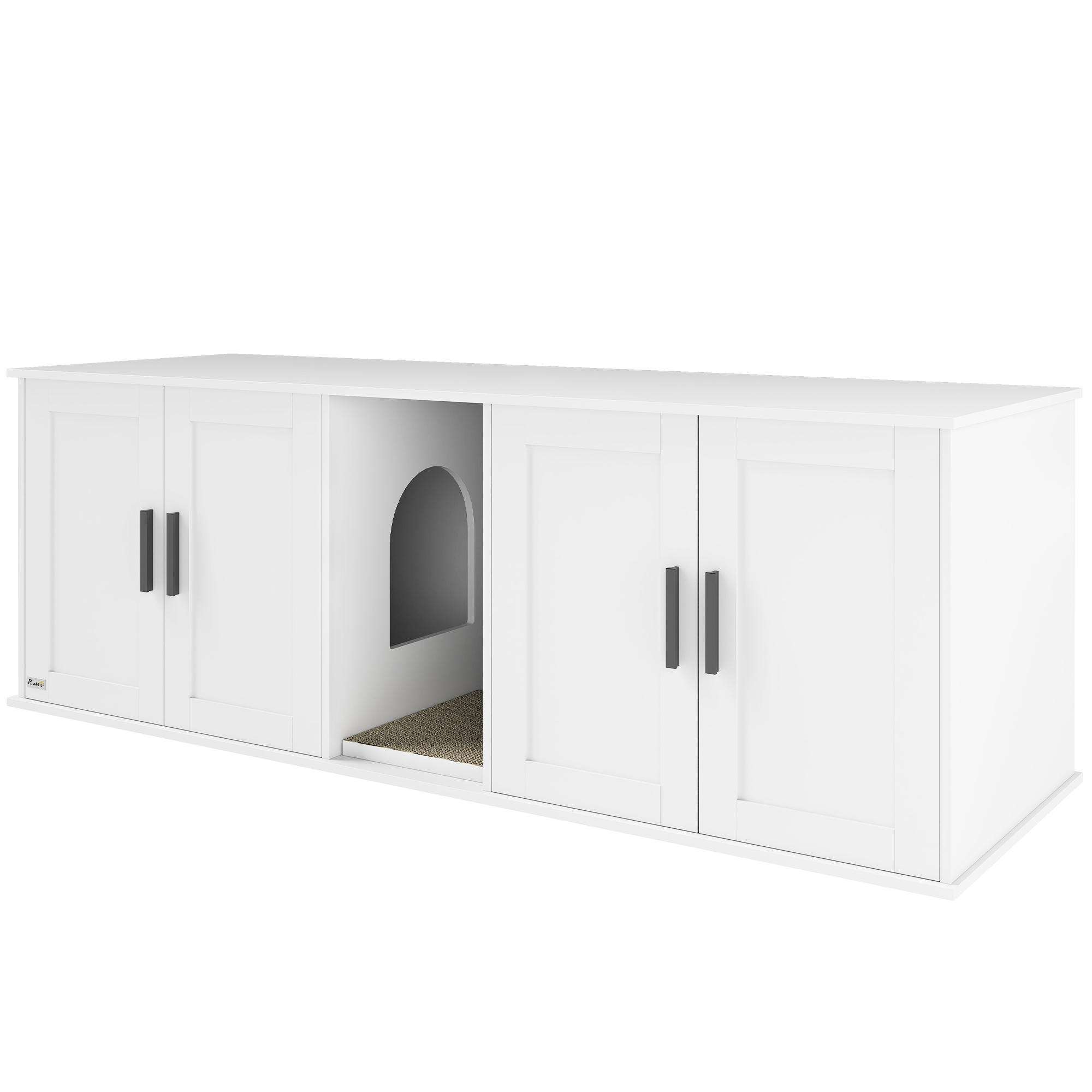 Katzenklo-Schrank Katzenhaus mit Tür Trennwand Katzentoilette für große Katzen 145 x 49 x 51 cm Weiß